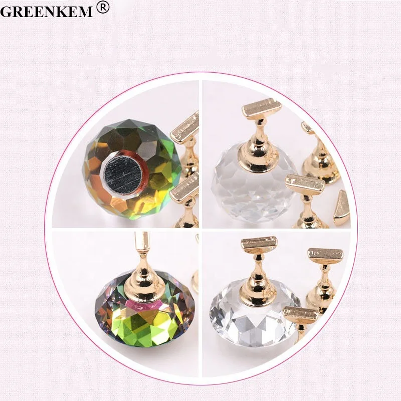 New 1Pcs 5Pcs Reusable Crystal Acrylic Nail Practice Stand Lotus Base Nail Tip Stand With Magnetic Nail Practice Display Stand