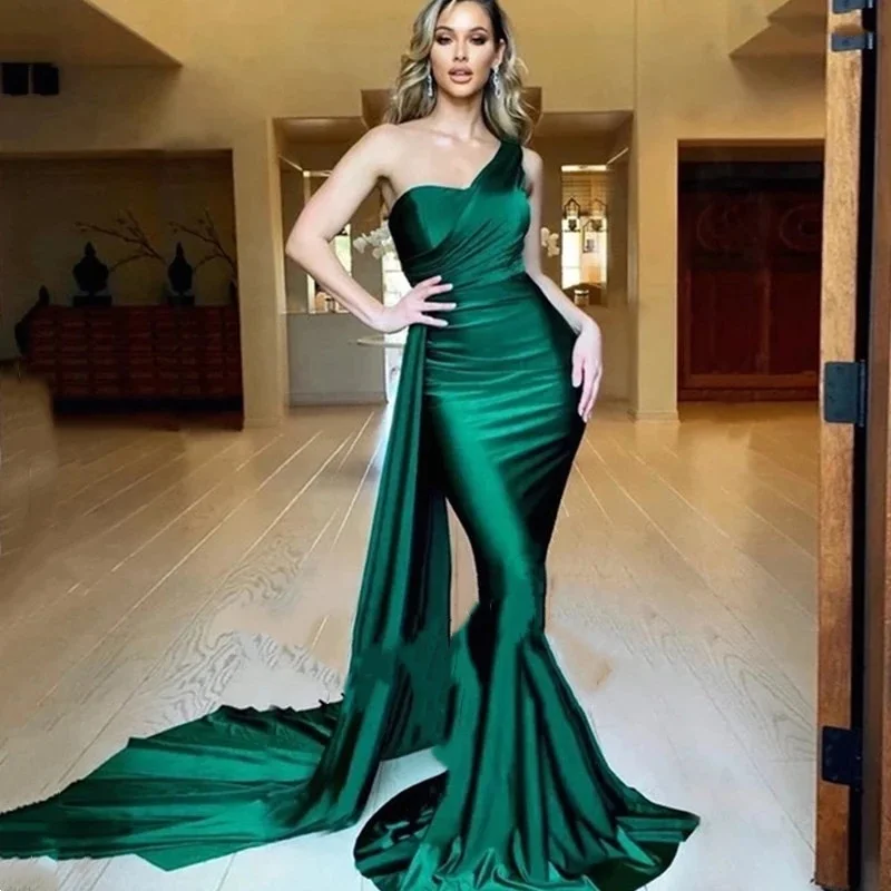 One Shoulder Satin Party Evening Dresses Plus Size Elegant Dress For Bridesmaid