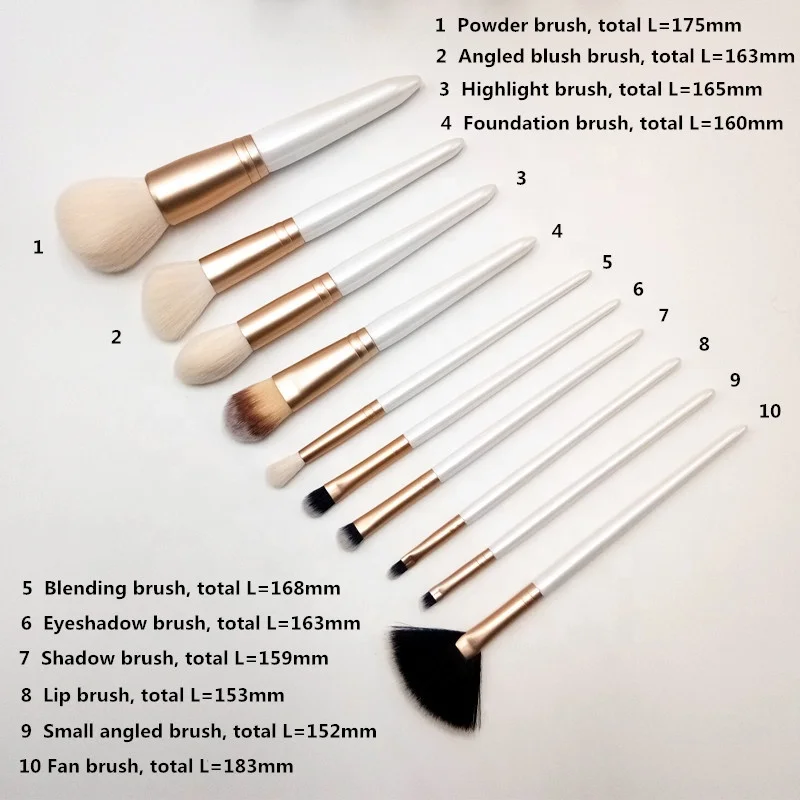 Make Up Brush Beauty Tools Kit Custom Brand 10pc Gold and Pearl White Professional Makeup Brush Set