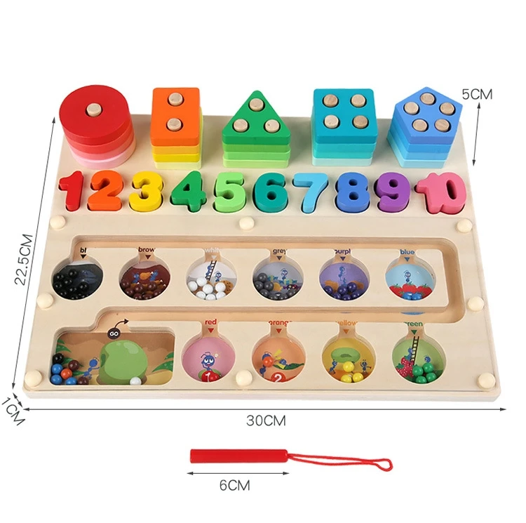 Wooden Puzzle Sorting Puzzle 3 in 1 Montessori Toys Educational Magnetic Color and Number Maze for Kids