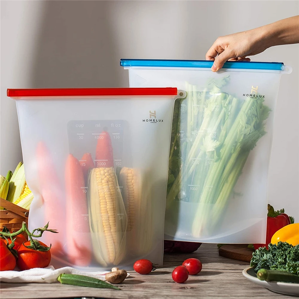 Reusable  Food Grade Certified Silicone Food Storage Bag Set  Freezer Food Preservation Storage Bags