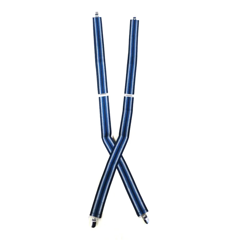 Hot Sale Fashion Adjustable Blue Stripe X Shape 4 Clips on Kids Elastic Suspender Belt for Children