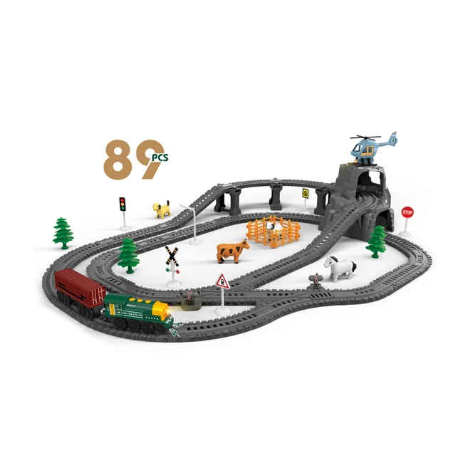 Kids creative diy assemble toys orbit toy 89pcs electric light and sound train track toys