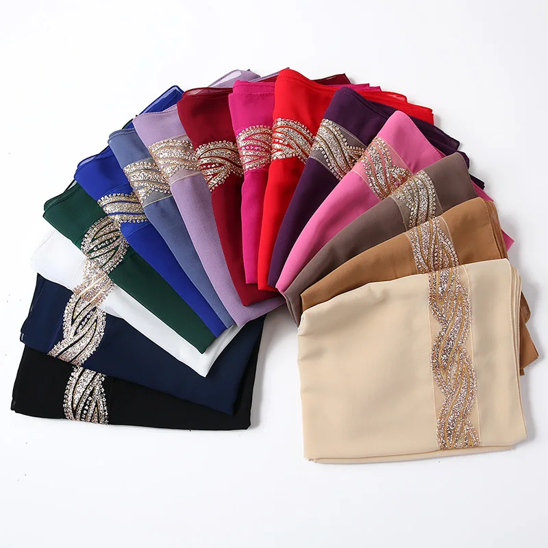 Оптовая продажа, малазийский жоржет, блестки, Роскошные Этнические шарфы, расшитые блестками, шифоновый мусульманский женский шарф, хиджабы