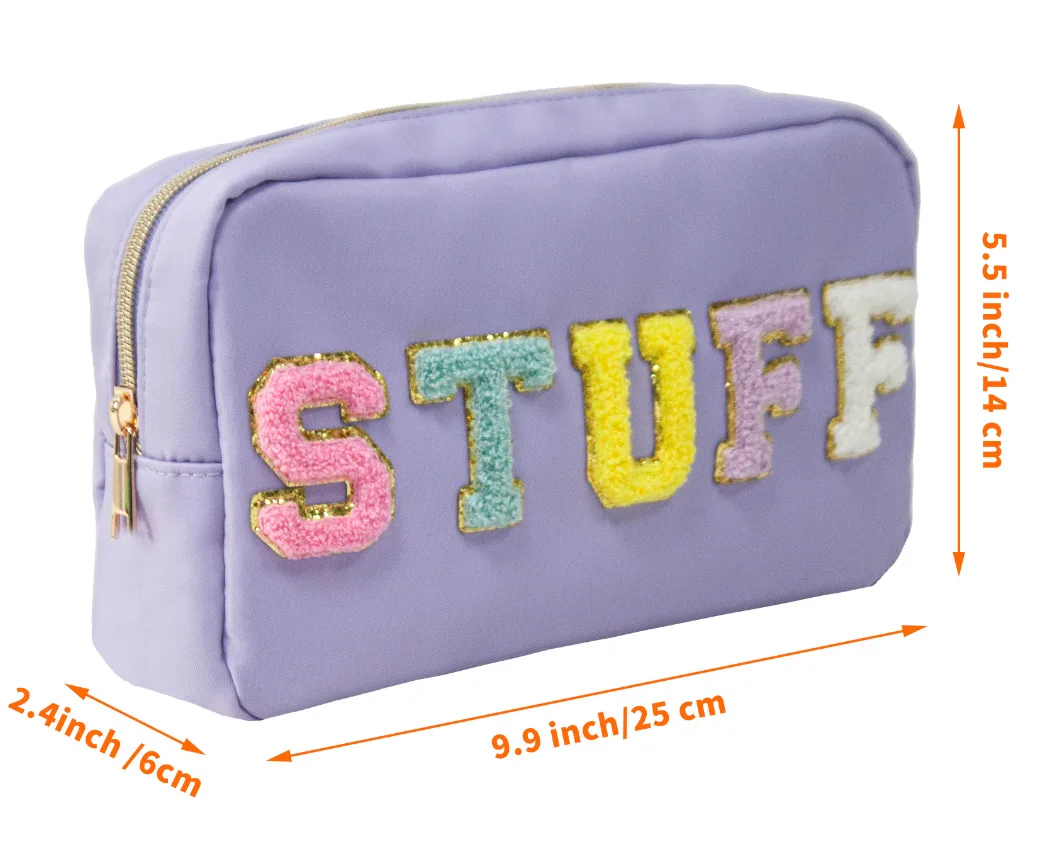 Colorful Nylon Embroidered Letter Makeup Bag Large Capacity Waterproof Wash Bag Cute Travel Cosmetic Storage Bag Customized