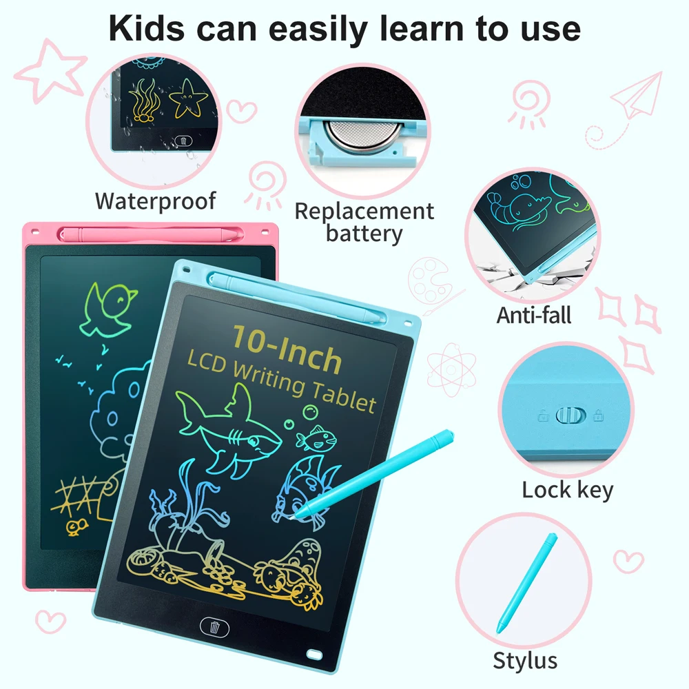 Hot LCD Writing Tablet 10 inch Doodle Board Colorful Screen Electronic Toddler Drawing Writing Pad Educational Learning Kid