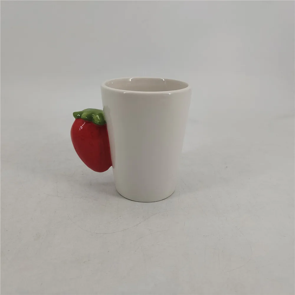 Ceramic 3D dolomite fruits strawberry handle shaped sweet milk coffee  mugs and cups