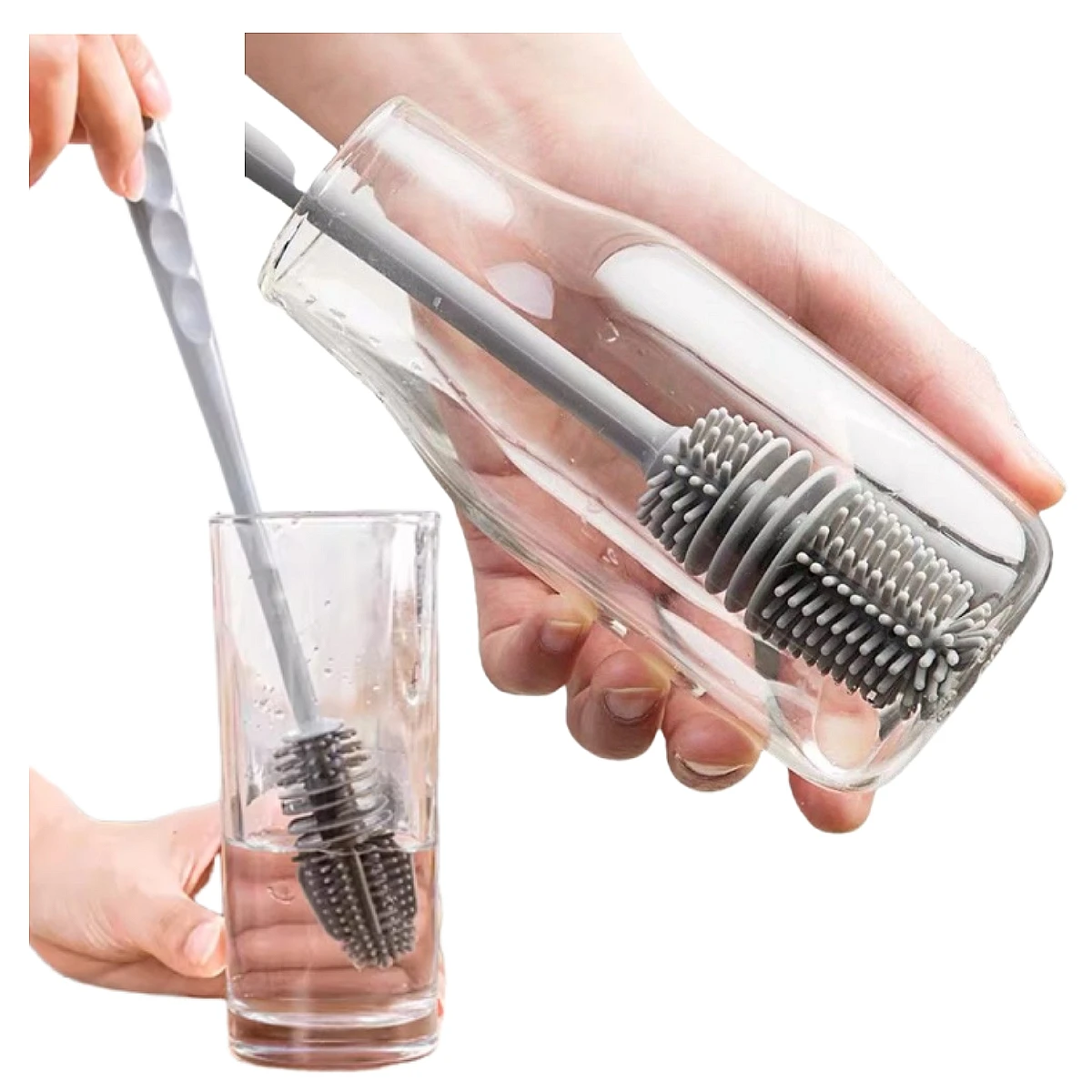 Silicone Milk Bottle Brush Cup Scrubber Glass Cleaner Kitchen Cleaning Tool Long Handle Drink Bottle Glass Cup Cleaning Brush