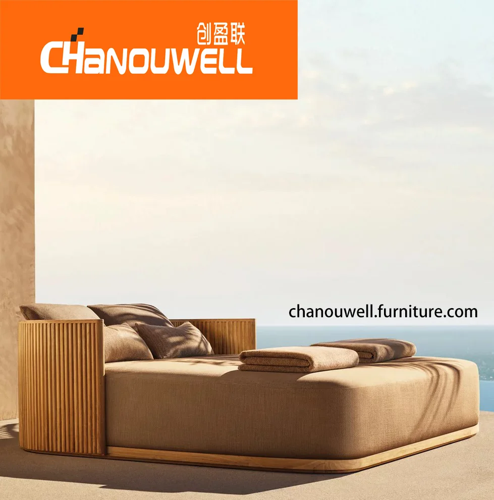 Luxury Design All-weather Use Patio Garden A Grade South American Teak Double Lounge Bed