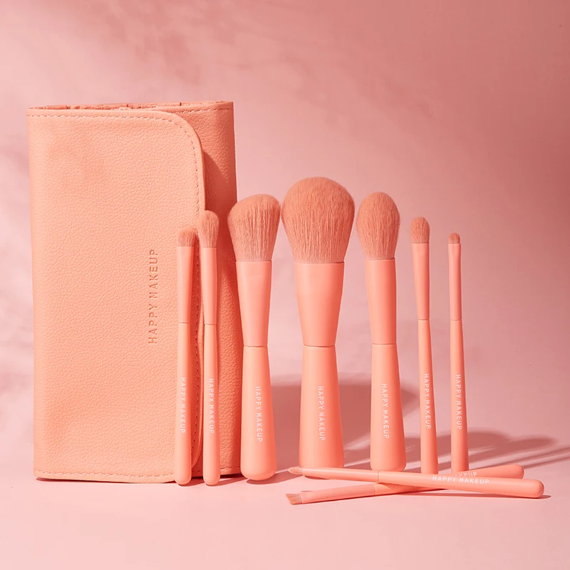 HMU Drop Shipping Worldwide LOW MOQ Most Popular Customized Cosmetic Brush Pink Vegan Makeup Brushes Set With Bag