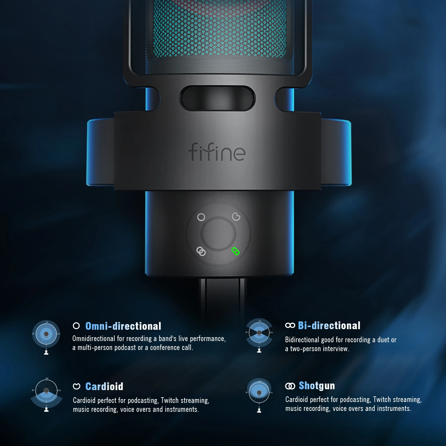 Fifine A8 Plus RGB Gaming Mic Microphone Professional Podcast Condenser Microphone Gaming USB Microphone