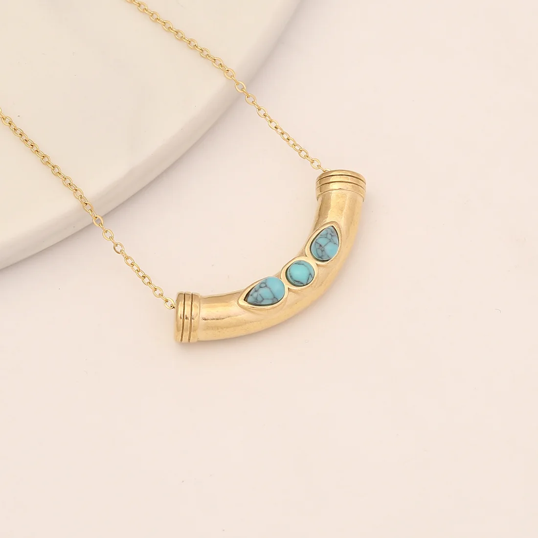 Duyizhao Tarnish free Stainless steel enamel pendant cross Canton Tower dainty eye women necklaces