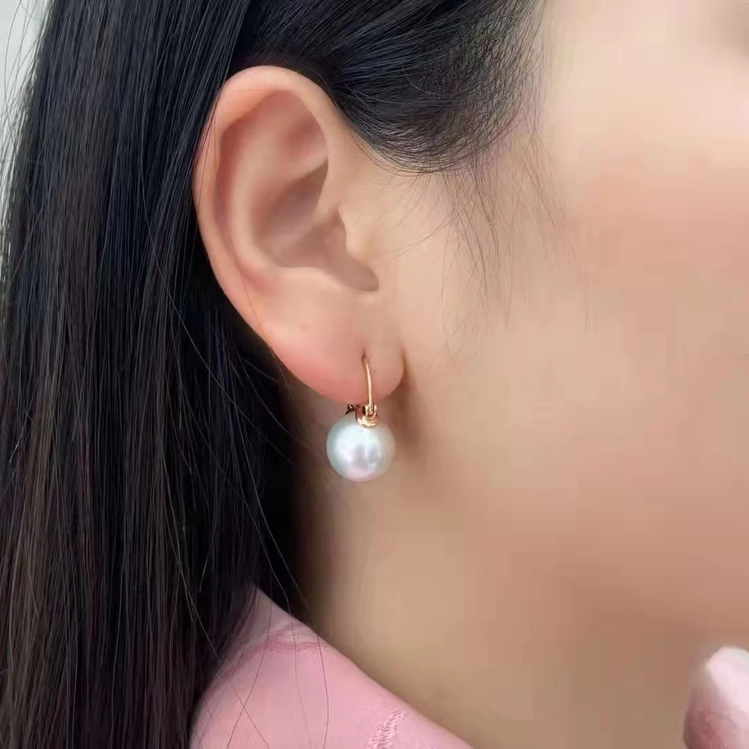 SGARIT Fine gold earring jewelry 18k yellow gold diamond ear stud 12-13mm Australian natural white pearl hot sale jewellery