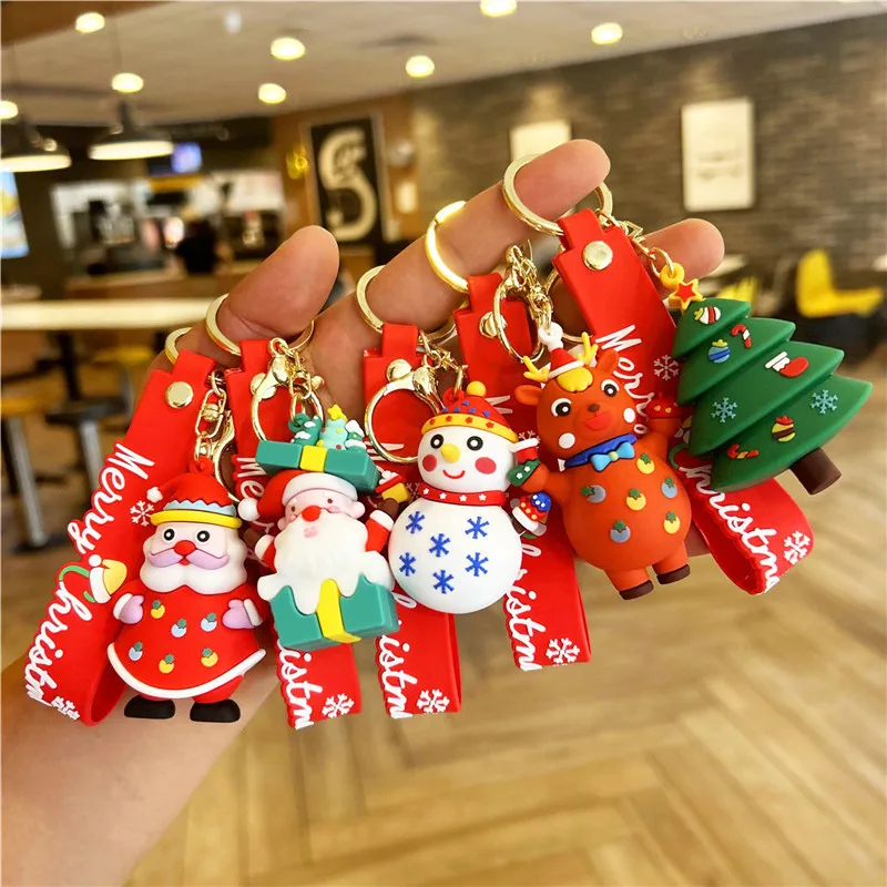 2024 New Christmas Tree Santa Snowman PVC Rubber Christmas Keychain Promotion Gifts Car Bag Pendant Santa Christmas Keychain