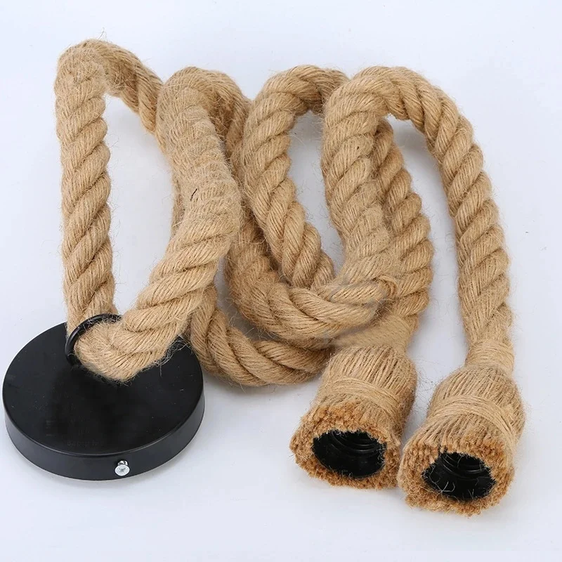 Hemp Rope Pendant Light Fixture E26 E27 Single Two Heads Retro Hanging Lamp Lantern Cable Modern Chandelier