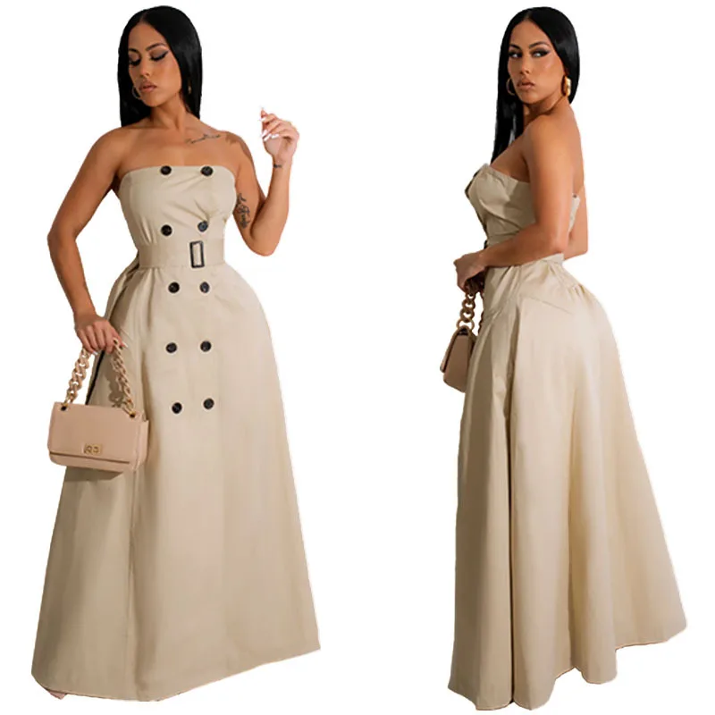 J&H 2023 elegance tube top party dress ladies belted maxi dresses solid color fashion evening dresses