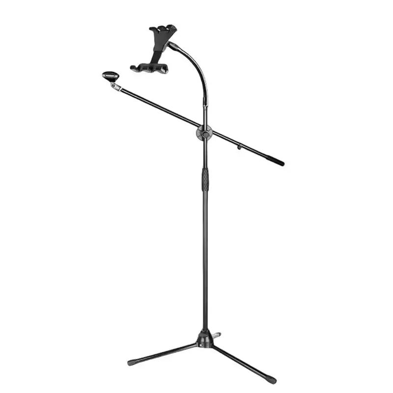 Selfie tablet mount holder floor live microphone stand with gooseneck tablet clip