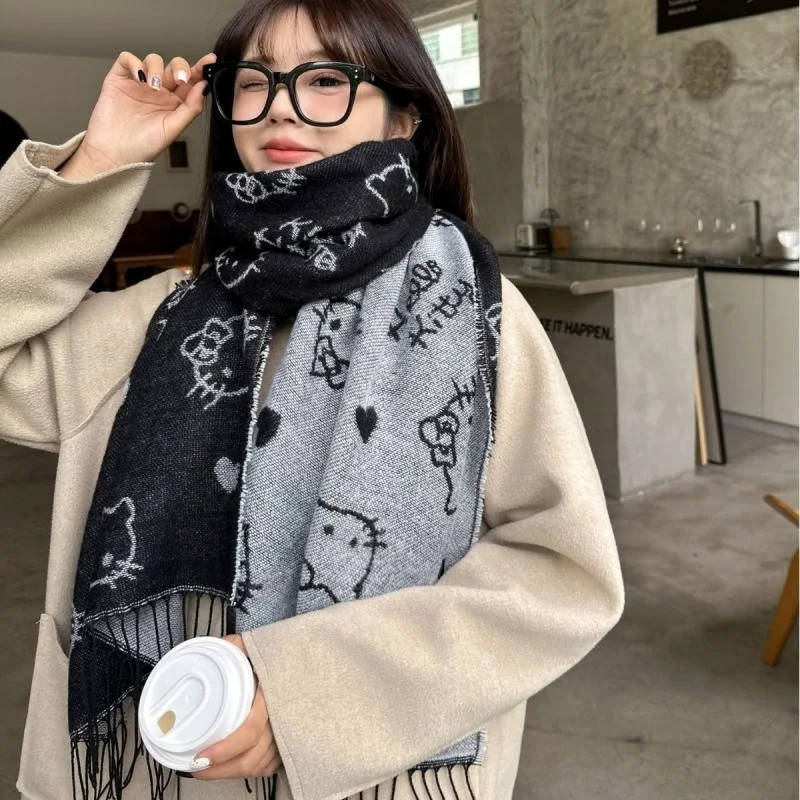 Kawaii Sanrios аниме HK Кот Новый осенний и зимний теплый милый шарф с изображением милого девчачьего сердца подарок на Рождество день рождения
