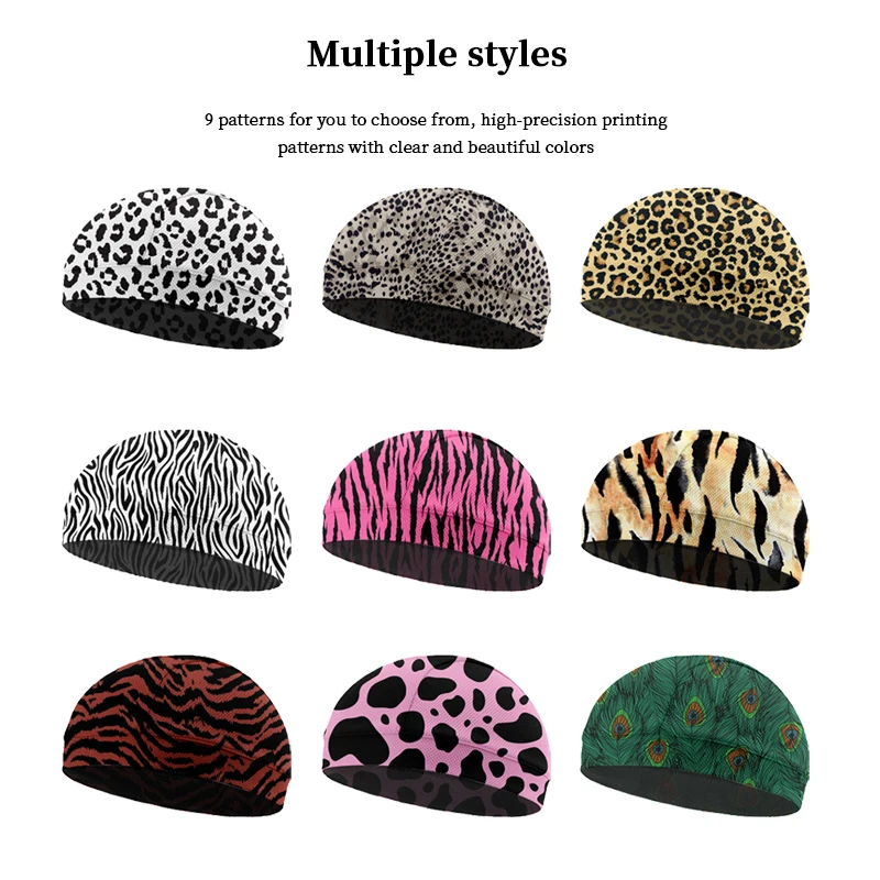 Custom Logo Helmet Liner Sweat Wicking Motorcycle Cycling Mesh Hat Breathable Leopard Print Skull Cap