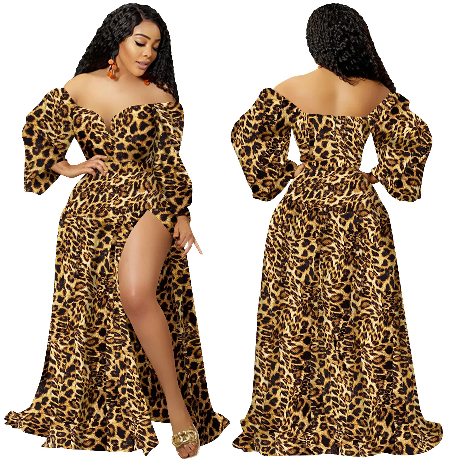 Fall 2022 Women Clothes Off Shoulder Sexy Women Dress Print Maxi Floor-Length Dresses Elegant Vintage Loose Long Sleeve Dress