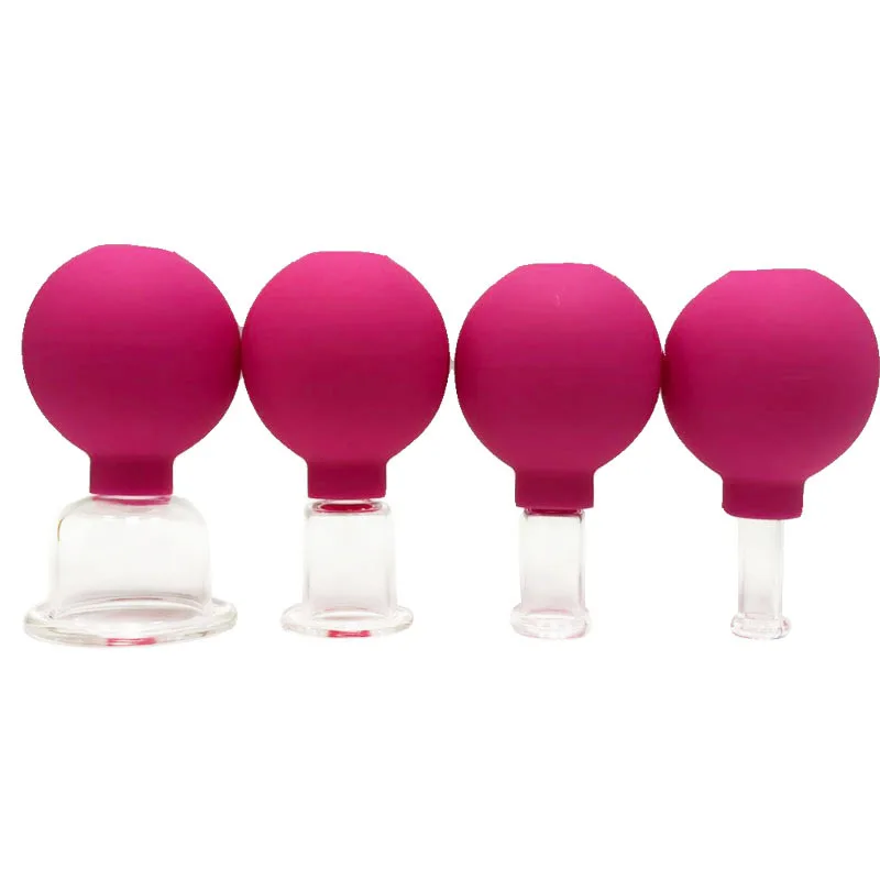 4 Glass Silicone Facial Suction Cups Face Massage Vacuum Suction Cupping Therapy Set