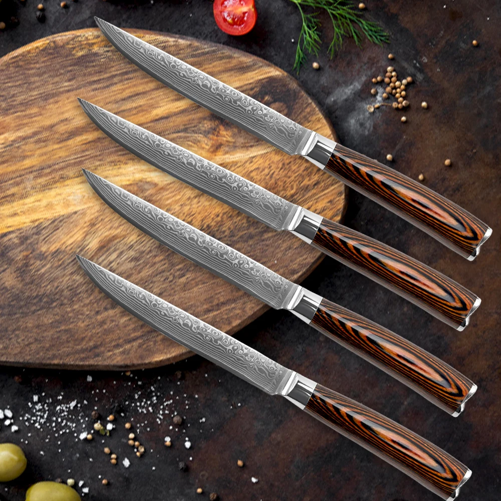 Big Discount Japanese Vg10 67 Layers Damascus Steel Steak Knife Set Of 4 Pieces Chef Kitchen Knives With Pakka Wood Handle