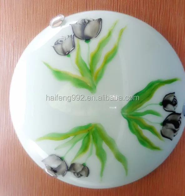 customized flower pattern round shape E27 hand drawing round glass ceiling light
