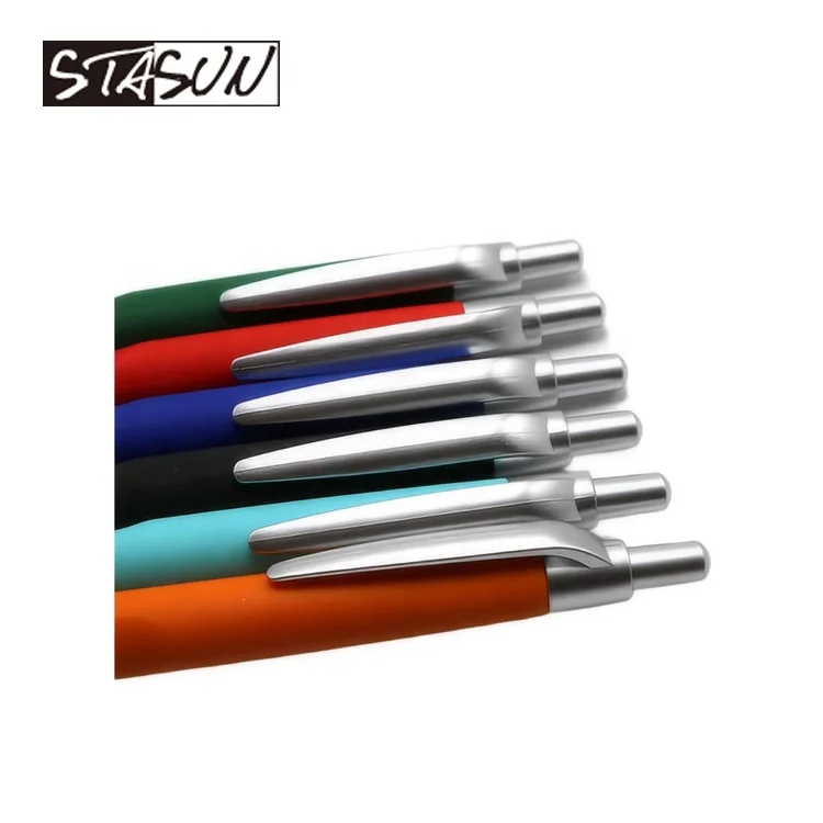 STASUN Promotional Ball Pen Logo Printed Pen Colorful Rubber Coating Pen Retractable Ballpoint Customized Printed Less MOQ