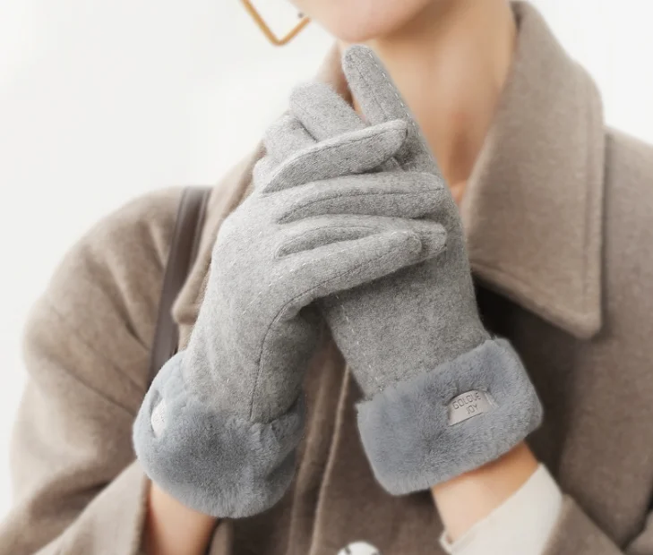 Кашемировые перчатки, женские зимние уличные теплые вязаные шерстяные перчатки для сенсорного экрана