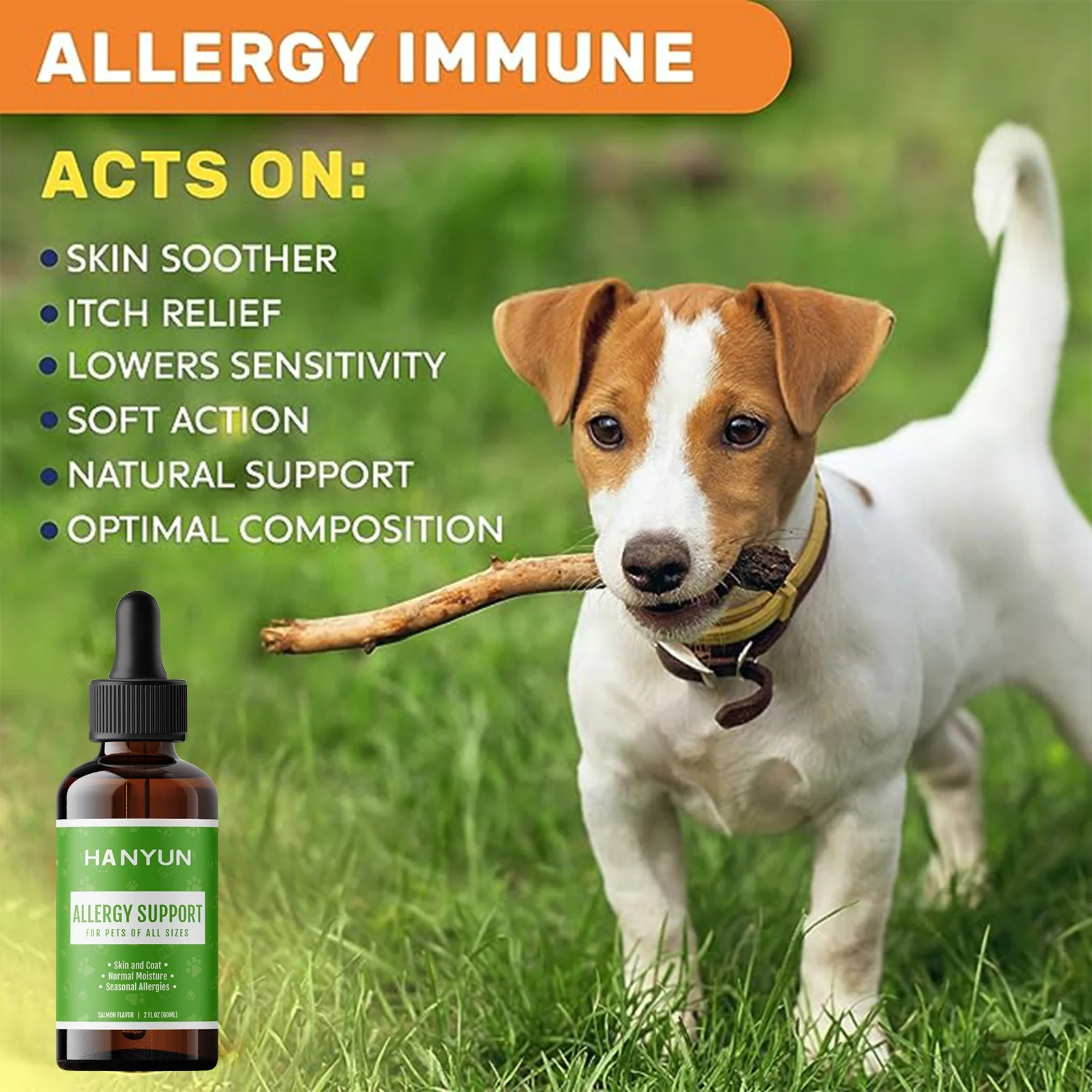 Hanyun Allergy Immune Drops Anti Itch & Hot Spots Natural Pet Supplement for Cat & Dog with Turmeric & Milk Thistle