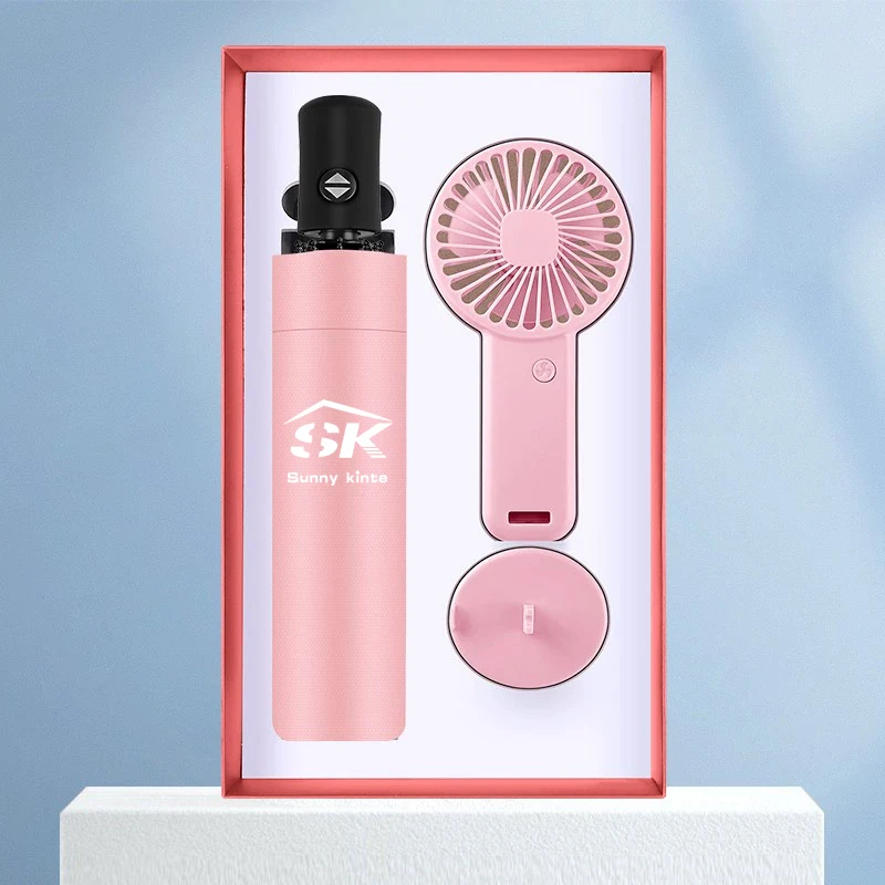 Corporate Gifts Souvenir For Guests Custom Logo Flask Fan Pen And Umbrella Combo Gift Set Umbrella Flask