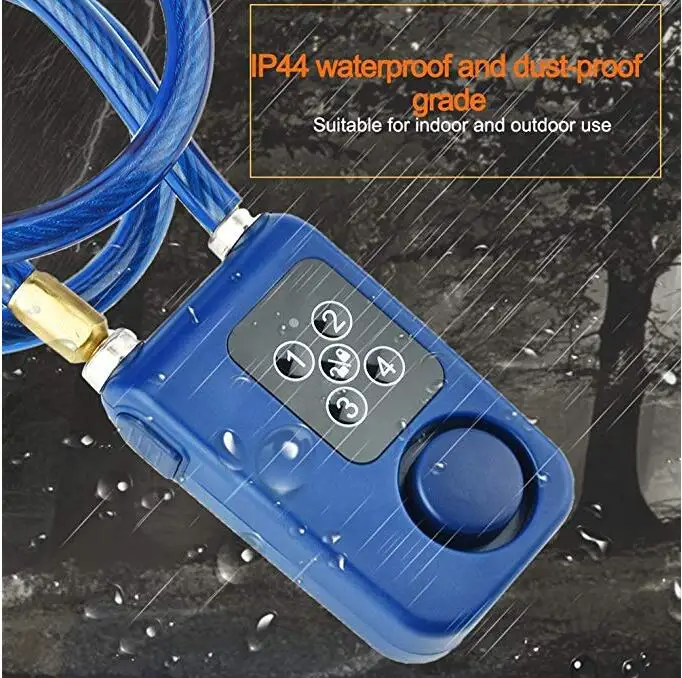 Black 105dB Loud Alarm Security Chain Lock 40/80/120cm ABS Material with Steel Cable for Bicycle Use