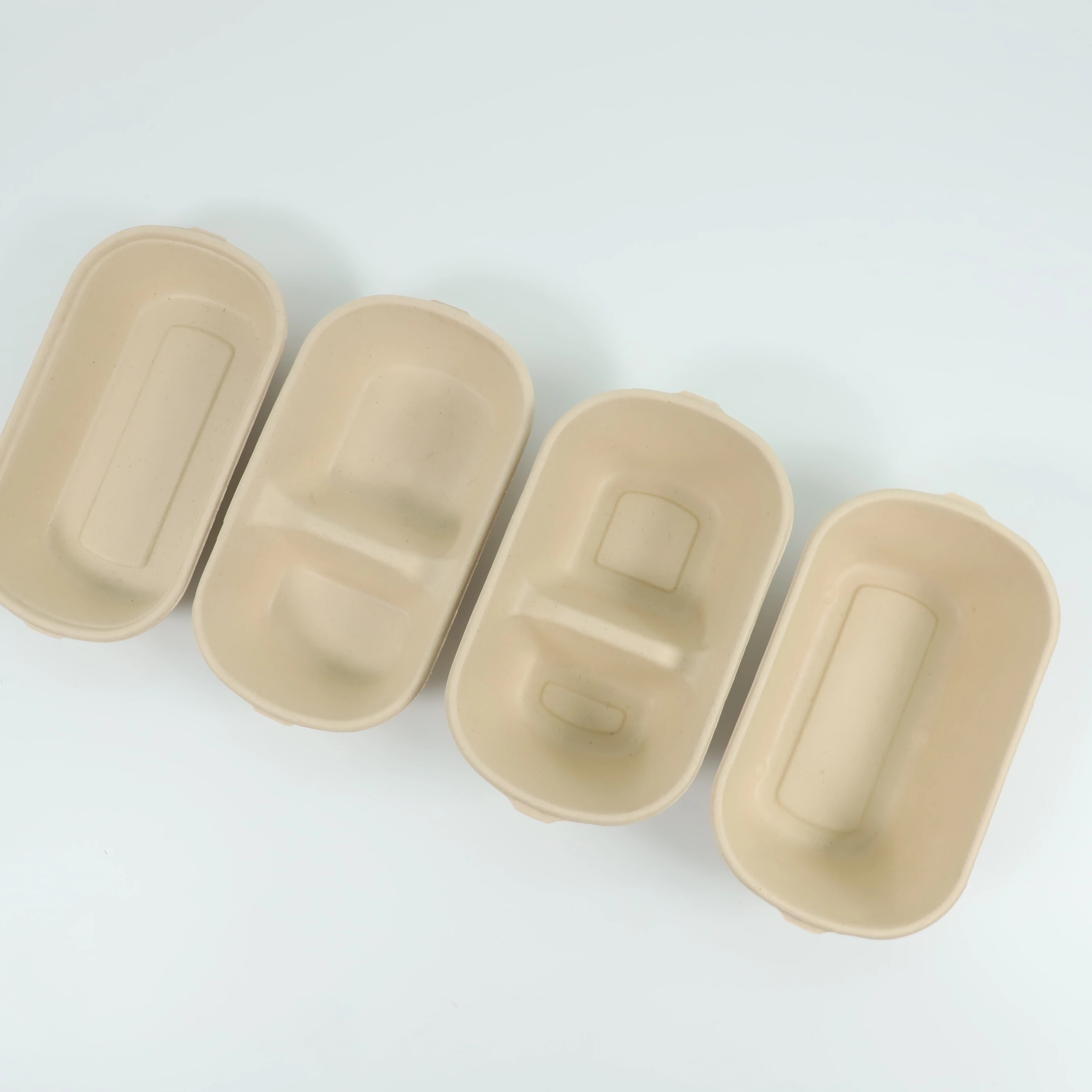 Biodegradable Disposable 3 Compartment Tableware Tray Bamboo Paper Pulp with Sugar Cane Bagasse Lid Eco-Friendly Bagasse Box