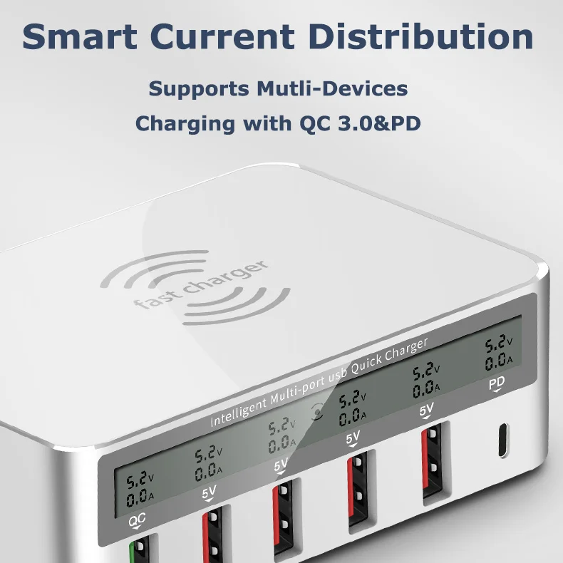  Портативное зарядное устройство с 6 usb-портами универсальное type-c qc 3 0 pd qi зарядная станция несколькими адаптер для