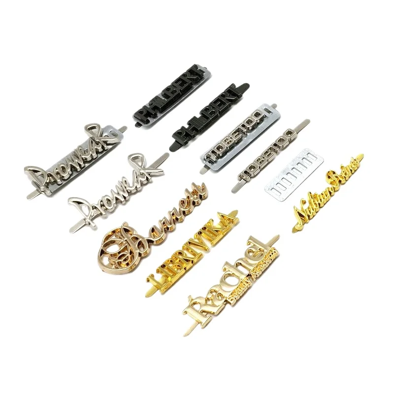 Custom Adhesive Metal Labels Engraved Furniture Logo Alloy Plate Brand Logo Metal Letter Tag Bag Parts Accessories