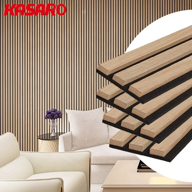 KASARO Good Quality Modern mdf akupanel wood slatted wall acoustic felt panel acoustic panels