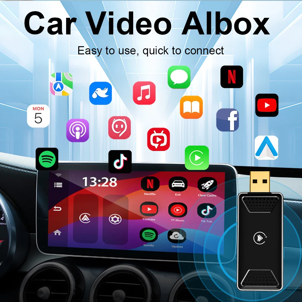 2+16G Wired To Wireless Carplay Adapter Android Auto Adapter Youtube Netflix Video Ai box