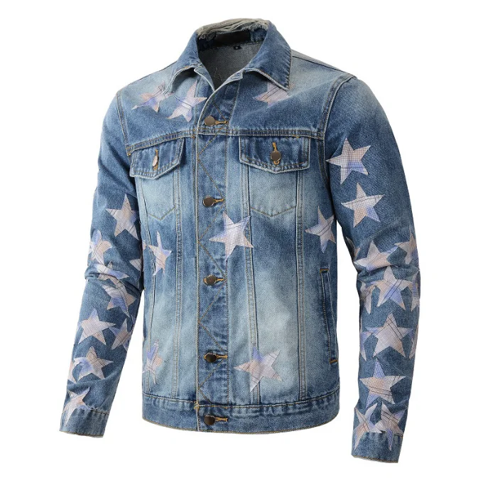 High Quality Custom Printed Cotton Denim Jackets for Men Autumn Oversized Casual Style with Embroidered down Material Wholesale