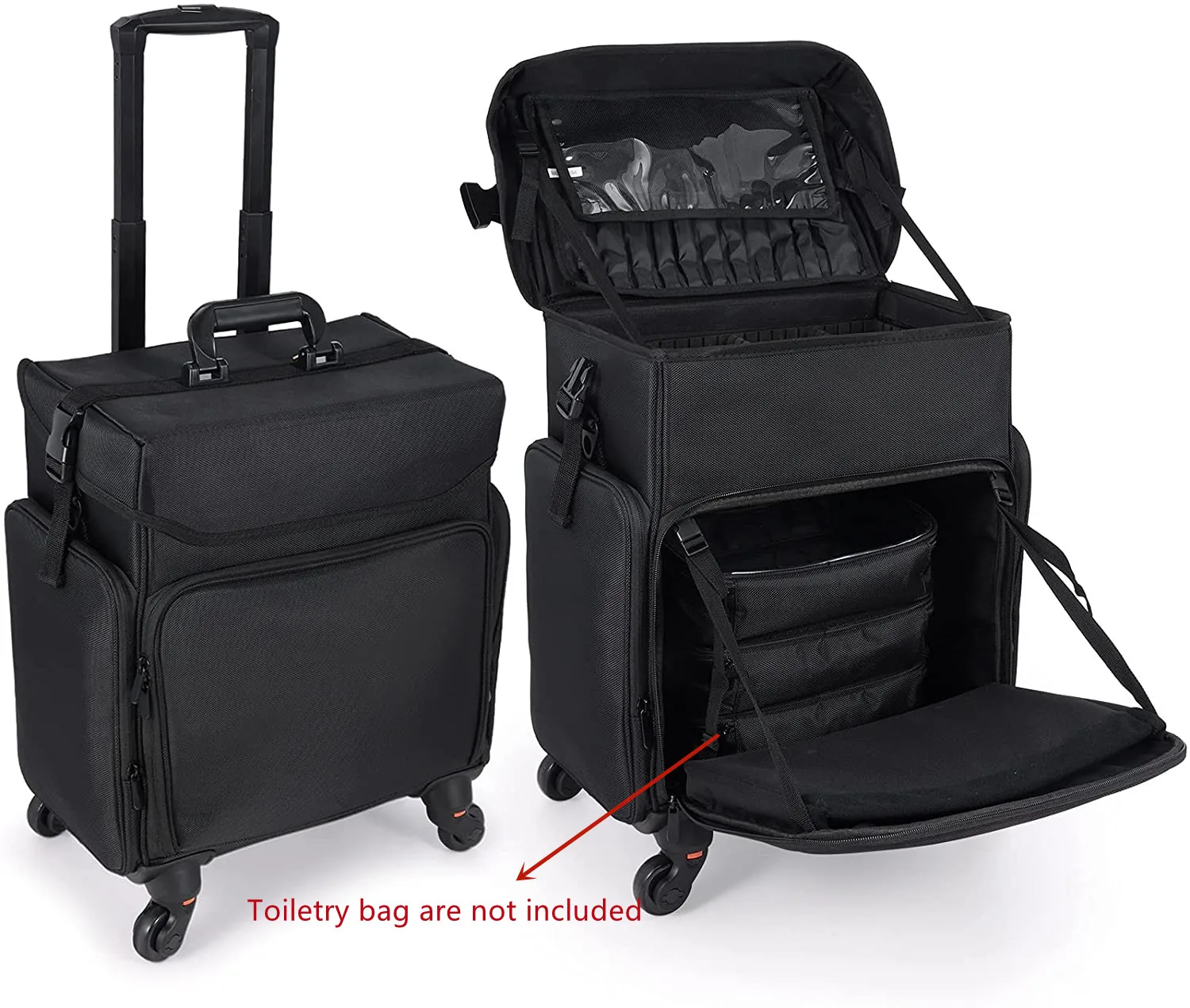 Professional Makeup Artist Train Case Trolley Travel Cosmetic Brush Holder Organizer Rolling Makeup Trolley  Case