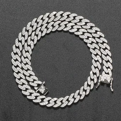BC003 8mm Brass setting Zircon Cuban link Chain Necklace Hip hop Jewelry Bling CZ Chain Iced Out