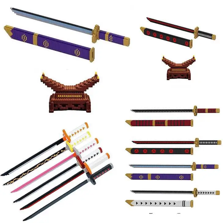 Tandem building block scabbard sword frame model assembly of micro particle Yan Mo and Dao Gui Che anime knife blade puzzle toy