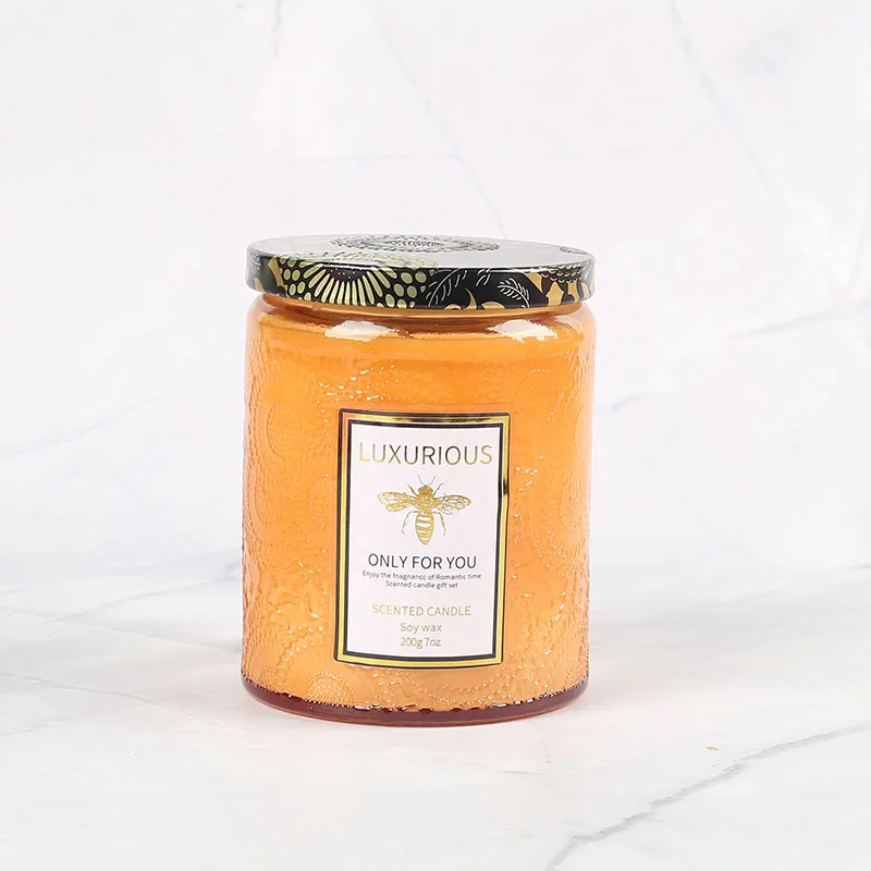 Scented Candle Soybean Wax Embossed Glass Cup Plant Essential Oil Lasting Birthday Gift for Girlfriends