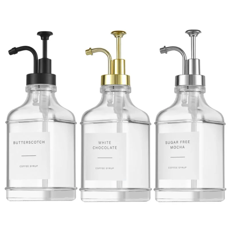 Larix Bathroom Accessories Glass Soap Dispenser Glass Bottle Coffee Syrup Dispenser with Pump