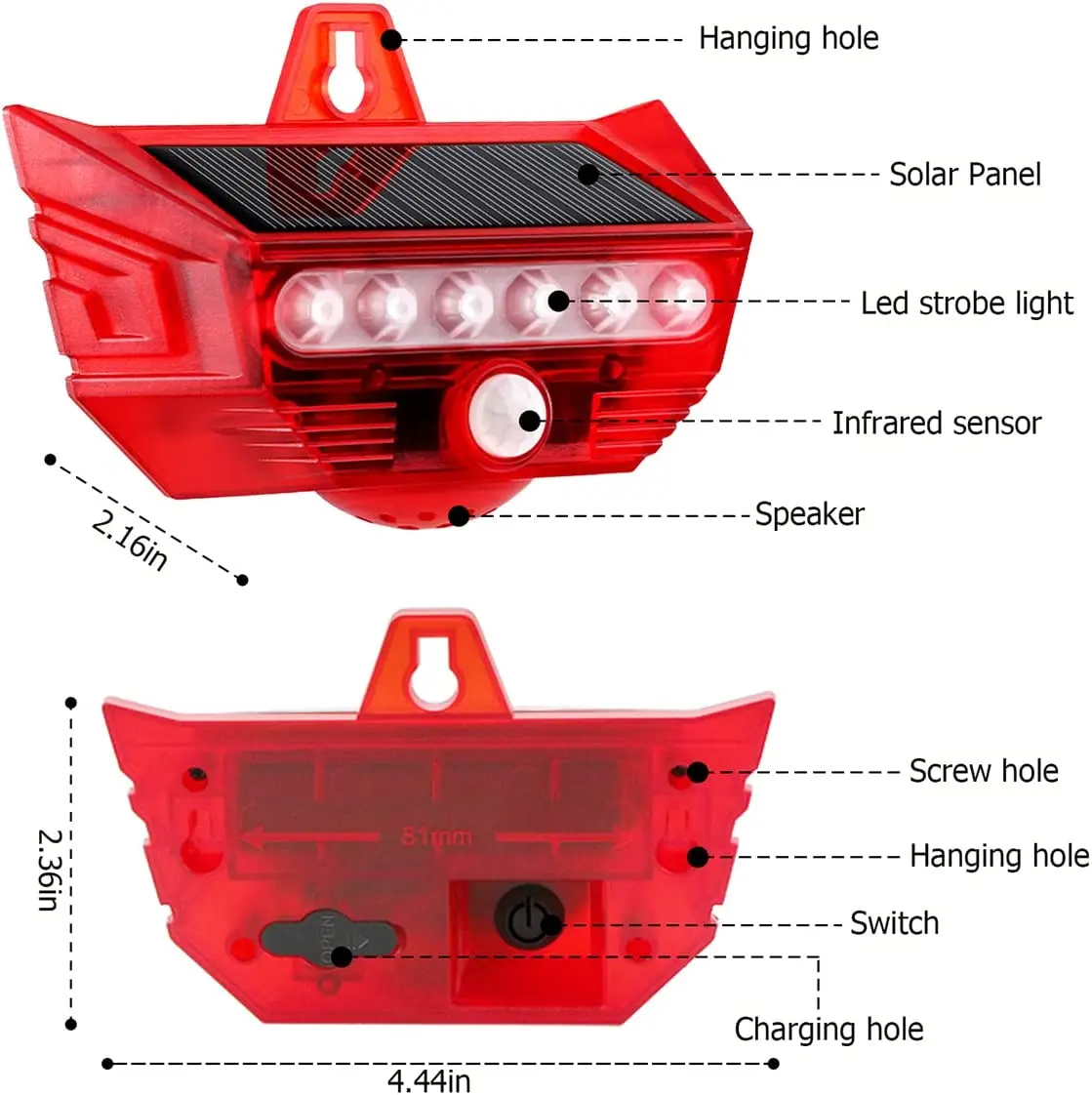 6 LED Flashing Outdoor Solar Motion Sensor Sound Voice Alarm Infrared Sound and Light Microwave Sensor Siren Alarm