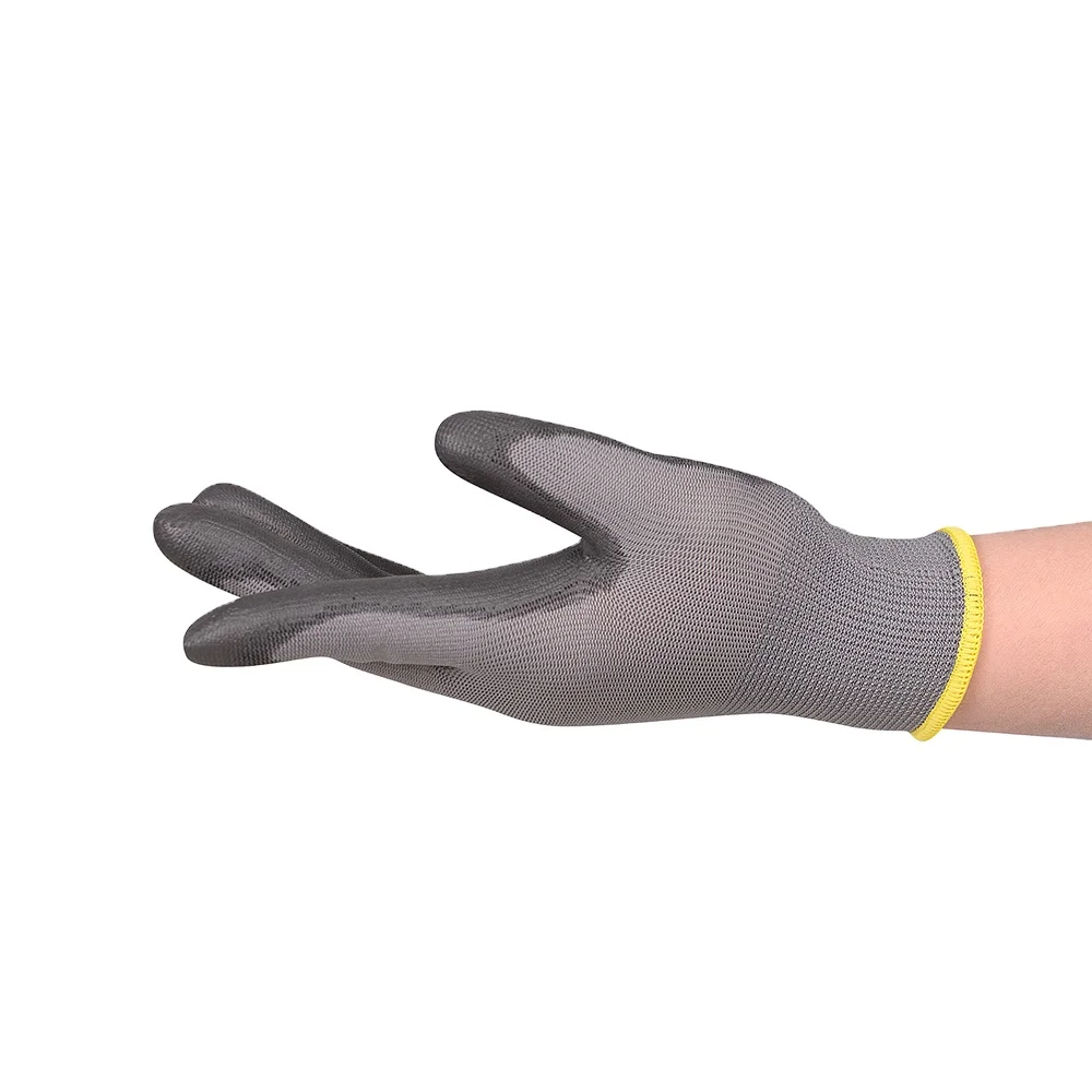 Custom logo 15 gauge nylon knit black pu palm coated safety gloves 4131