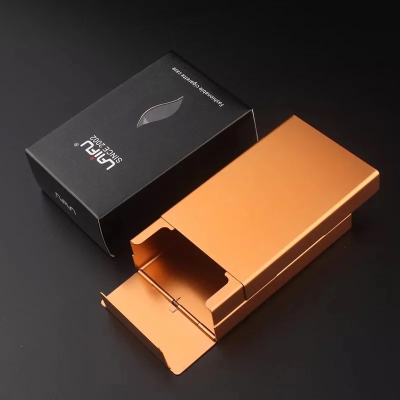 Fancy Fashion Portable Pocket Metal Aluminum Men Cigarette Case Slide Push Open With Customized Engraved Logo For Souvenir Gift