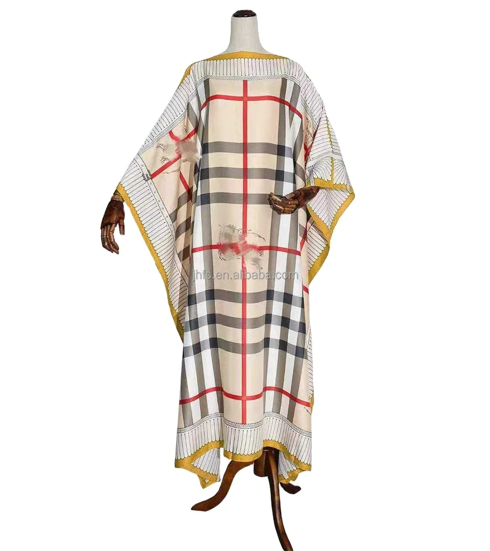 Latest Design High Quality Silk Fabric American Turkey African Women Casual Checkerboard Abaya Kaftan Style Islamic Dresses