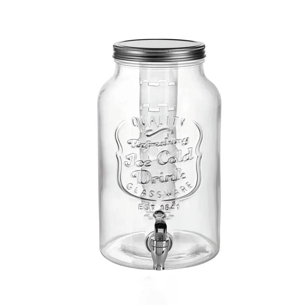 Kitchen Liquid Cold Tea Fruit Juce Beverage Liquor Coffee Water Glass Dispensers with infuser and cooling stick and tap