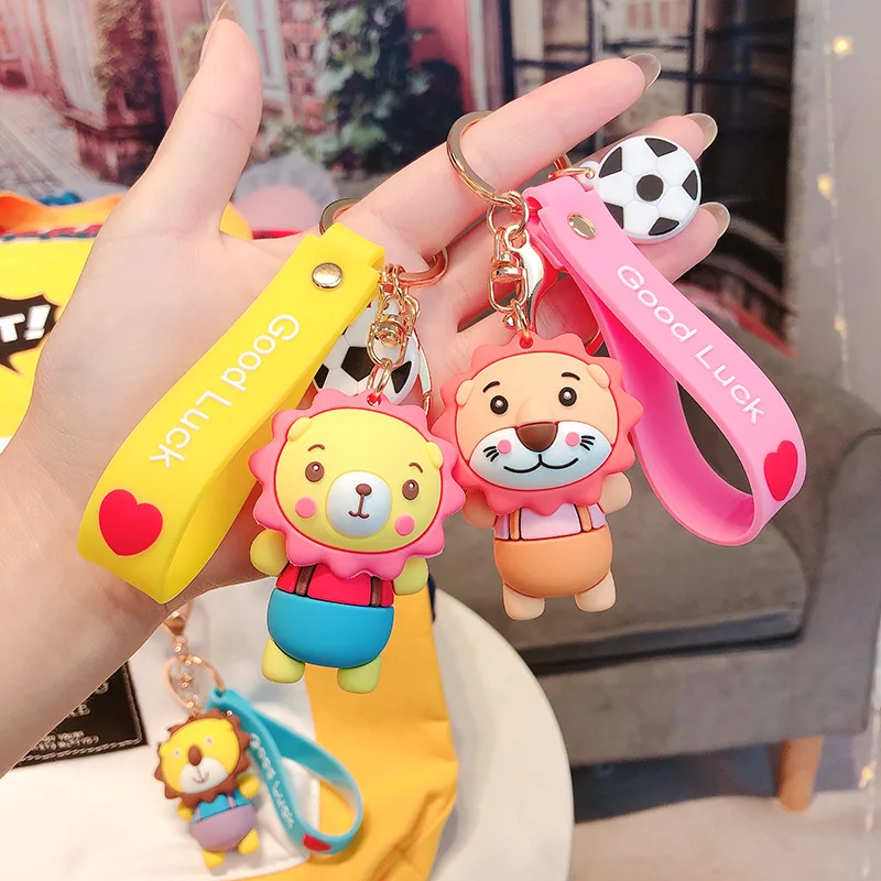 Cartoon Doll Design Key Chain Football Pendant Funny Lovely Lion Fashion Key Ring with Wrist Strap Portable Bag Backpack Widget
