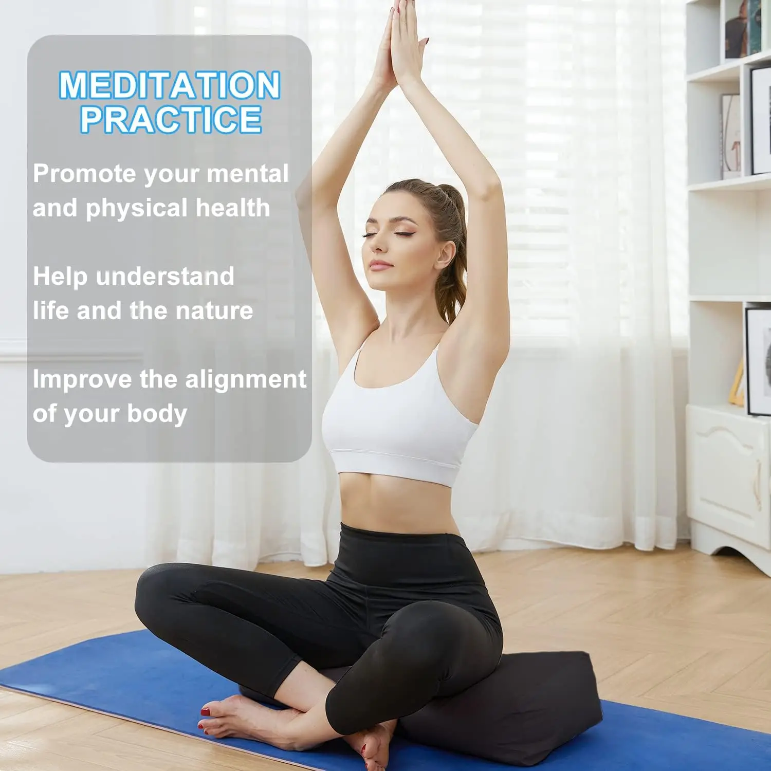 JIKE Yoga Pillow-Yoga Bolster Pillow for Restorative Yoga-Meditation Pillow with Velvet Cover,Filled with Soft Cotton,Black